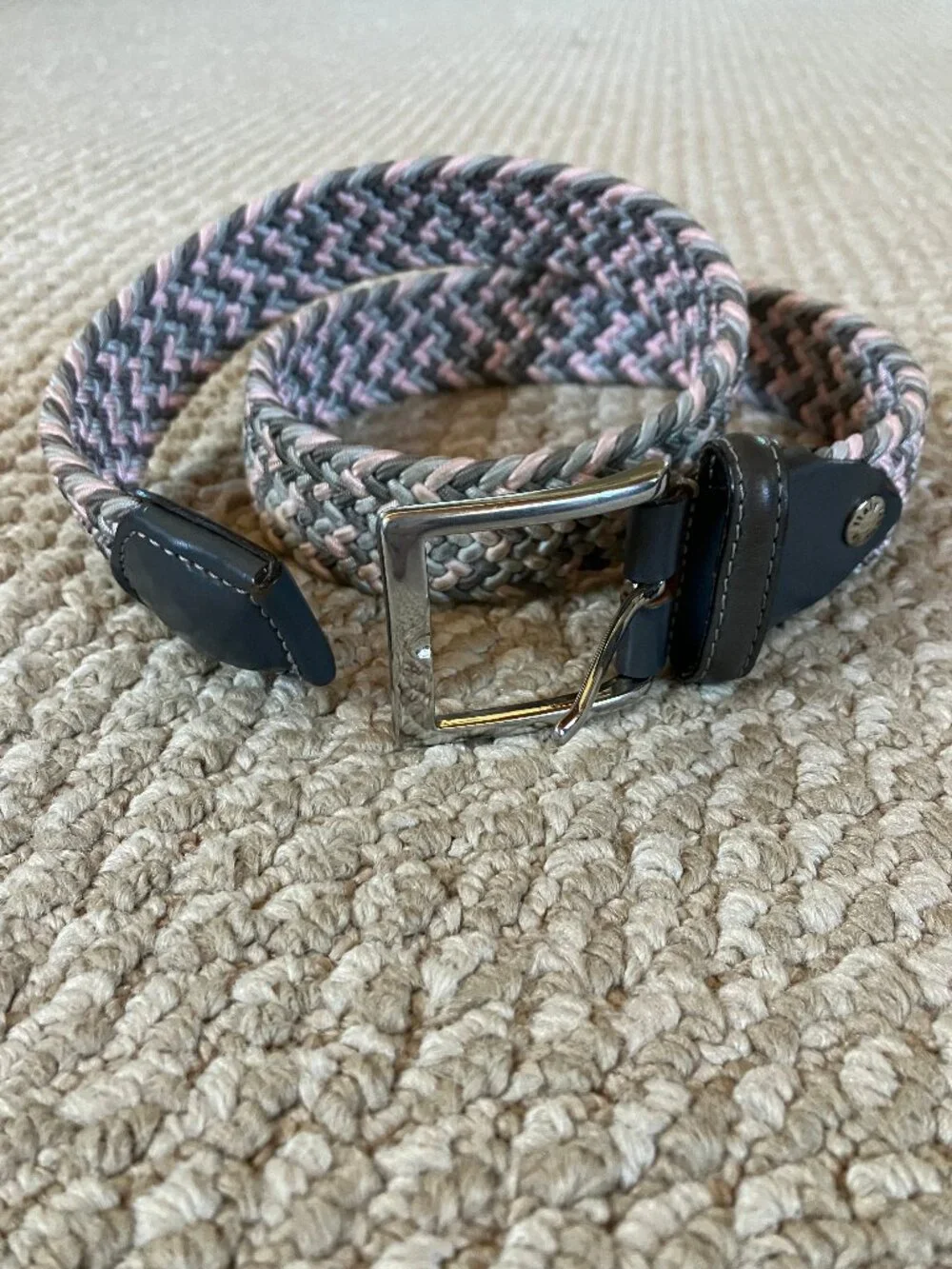 Fresco Golf Mens Braided Stretch Belt Small 30 Pink Gray Brass Italy Leather